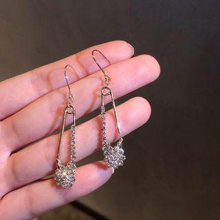 Safety Pin Rhinestone Dangle Earring 1 Pair - Silver - One Size