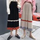 Color Block Pleated A-line Midi Knit Skirt