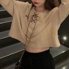 Lace-up Long-sleeve Cropped Knit Top