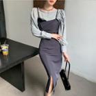 Puff-sleeve Blouse / Asymmetric Pinafore Dress