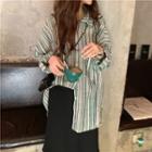 Loose-fit Striped Shirt Green - One Size