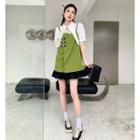 Short-sleeve Stitching Blouse / Spaghetti Strap Check Mini Dress