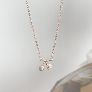 925 Sterling Silver Cherry Necklace L146 - Cherry - Rose Gold - One Size
