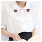 Puff-sleeve Frill-trim Blouse With Brooch