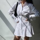 Plain Single-breasted Long-sleeve Shirtdress