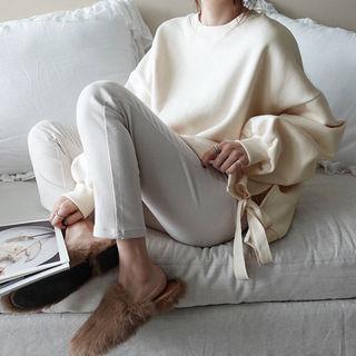 Tie-side Oversized Plain Sweatshirt
