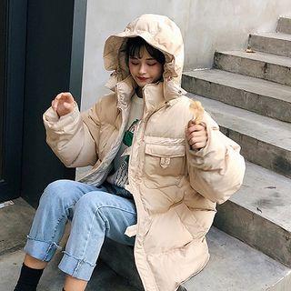 Plain Single-breasted Long-sleeve Hooded Coat