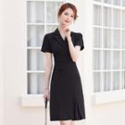 Short-sleeve Open-collar Sheath Dress