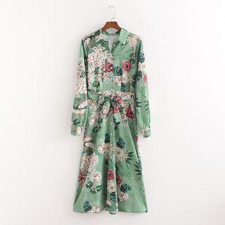 Floral Tie-waist Maxi A-line Shirtdress
