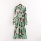 Floral Tie-waist Maxi A-line Shirtdress