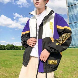 Couple Matching Color Block Lettering Windbreaker