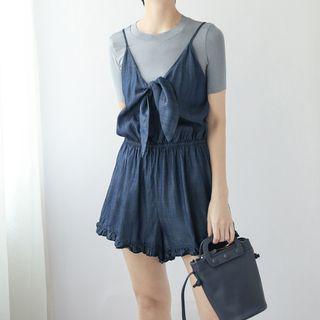 Bow Spaghetti Strap Short Dungaree