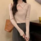 Long-sleeve Collared Cutout Knit Top