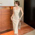 V-neck Printed Split A-line Dress