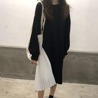 Long-sleeve Pleated Panel Pullover Dress As Shown In Figure - One Size