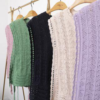 Tie-detail Perforated Knit Vest