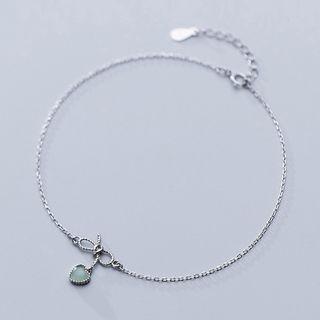 925 Sterling Silver Cat Eye Stone Anklet S925 Silver - As Shown In Figure - One Size