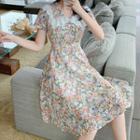 Lace Trim Floral Print Short-sleeve A-line Dress