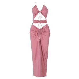 Spaghetti Strap Drawstring Cutout A-line Cocktail Dress