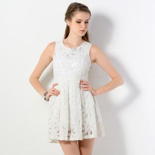 Sleeveless Pleated Lace A-line Dress