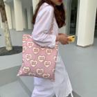 Heart Print Canvas Tote Bag Heart - Pink - One Size