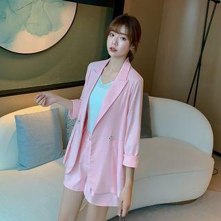 Plain 3/4-sleeve Blazer / Wide-leg Shorts / Set