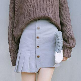 Asymmetric Pleated Single-breasted Pencil Skirt