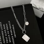 Lettering Tag Pendant Stainless Steel Necklace Necklace - Long - Tag - Letterint - Stainless - Silver - One Size