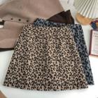 Leopard Print Woolen A-line Skirt