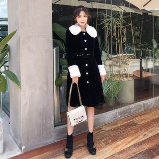 Contrast Collar Single-breasted Coat