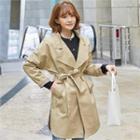 Open-front Round-hem Trench Coat With Sash