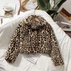 Leopard Print Fluffy Coat Leopard - Milk Tea & Black - One Size