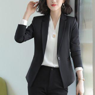Single-breasted Blazer / Dress Pants / Fitted Skirt / V-neck Shirt / Set