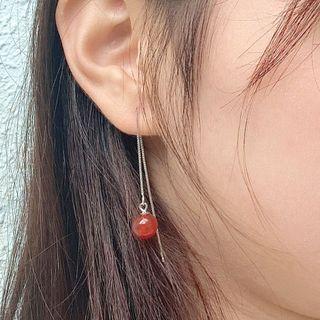 925 Sterling Silver Agate Bead Dangle Earring 1 Pair - Threader Earrings - Bead - Red - One Size