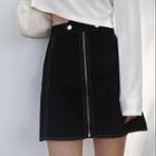 Faux Suede Zip A-line Mini Skirt