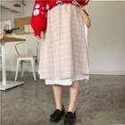 Lace Panel Plaid A-line Skirt As Shown In Figure - One Size