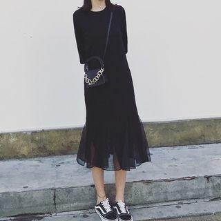 Elbow Sleeve Mesh Panel Mermaid Dress