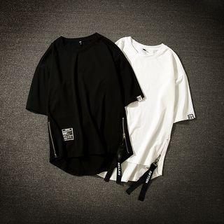 Elbow-sleeve Zipped Side T-shirt