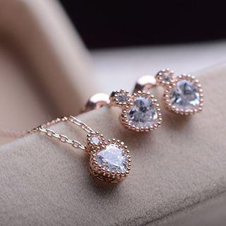Rhinestone Heart Earrings / Necklace
