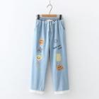 Bear Embroidered Straight Leg Jeans Light Blue - One Size