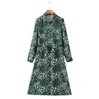 Leopard Print Midi A-line Shirtdress