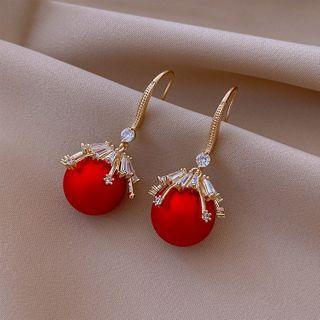 Rhinestone And Bead Drop Earring 1 Pair - Red - One Size