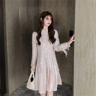 Distressed Long-sleeve Knit Top / Long-sleeve A-line Dress