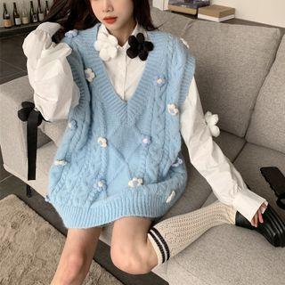 Flower Detail Sweater Vest / Shirt