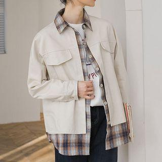 Mock Two Piece Plaid Single-breasted Jacket