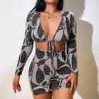 Long-sleeve Print Cut-out Bodycon Dress