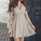 Bell-sleeve Lace Mini Dress