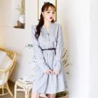 Open-placket Belted Shirtdress Gray - One Size