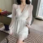 V-neck Long-sleeve Lace Playsuit