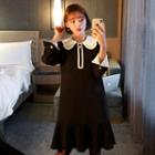 Peter Pan-collar Pleat-hem Shift Dress